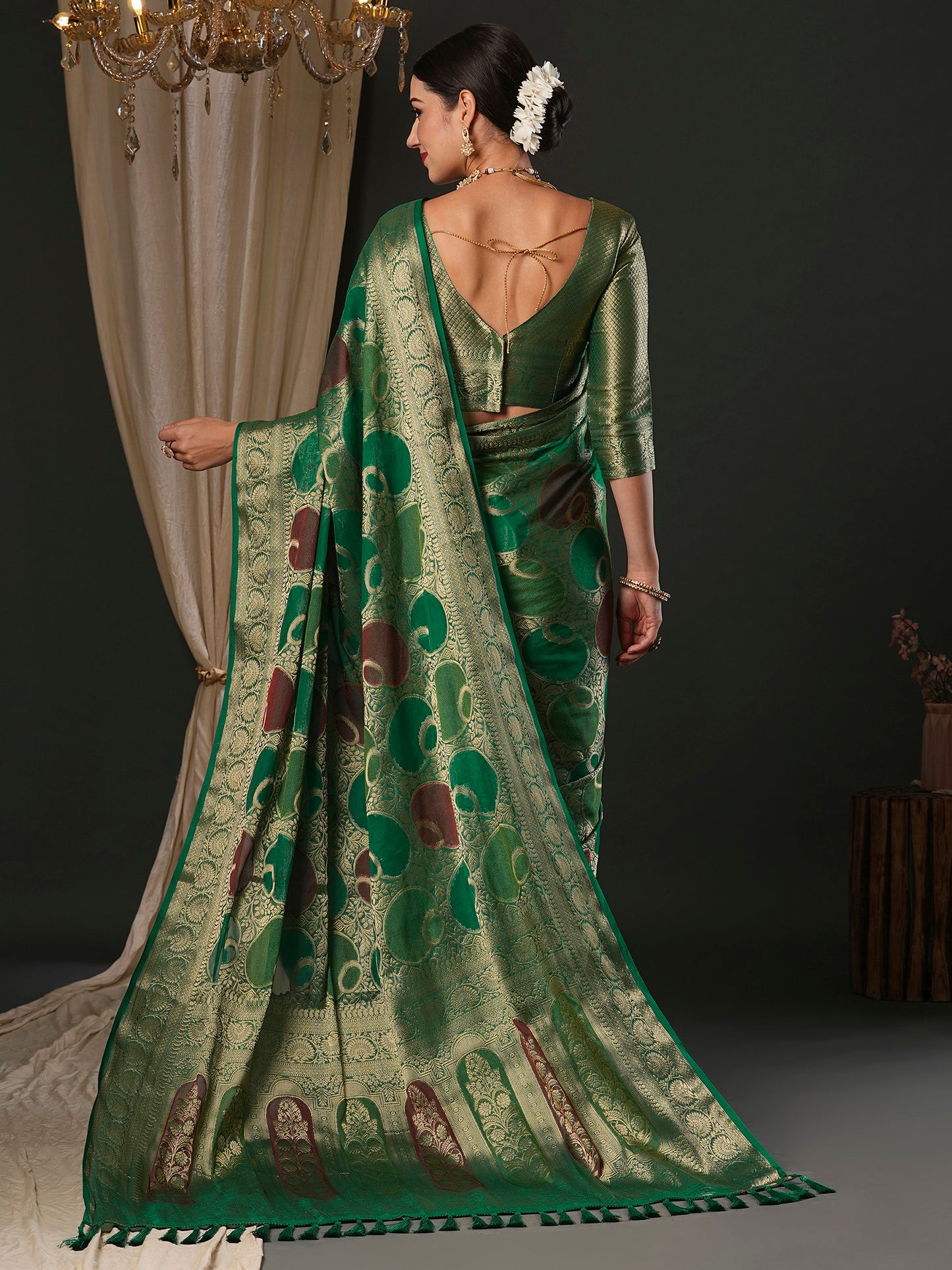 Women's Georgette Teal green Woven Design Designer Saree With Blouse Piece