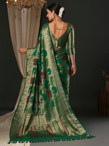 Women's Georgette Teal green Woven Design Designer Saree With Blouse Piece