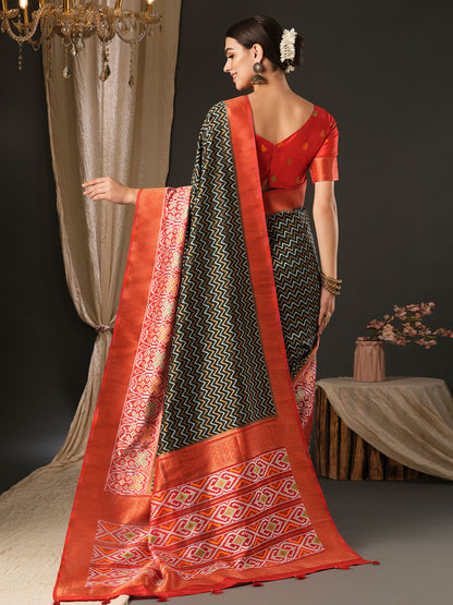 Women's Silk Blend Red Woven Design Designer Saree With Blouse Piece