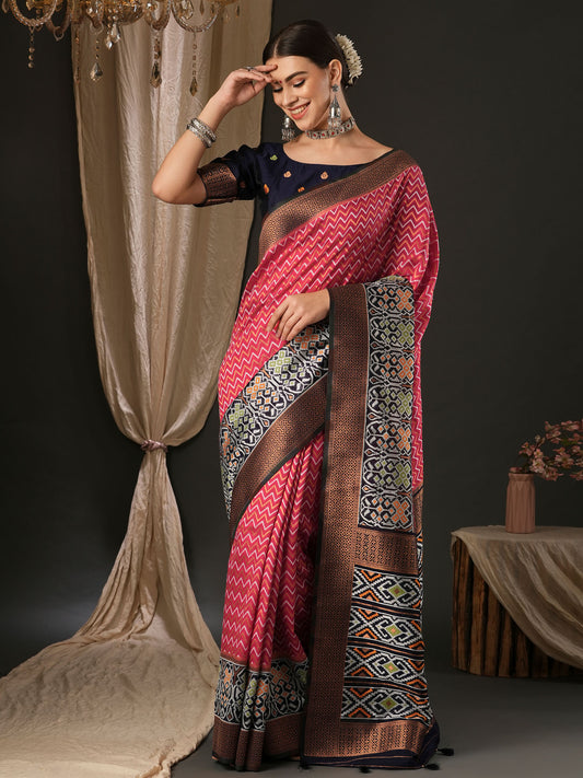 Women's Silk Blend Navy Blue Woven Design Designer Saree With Blouse Piece
