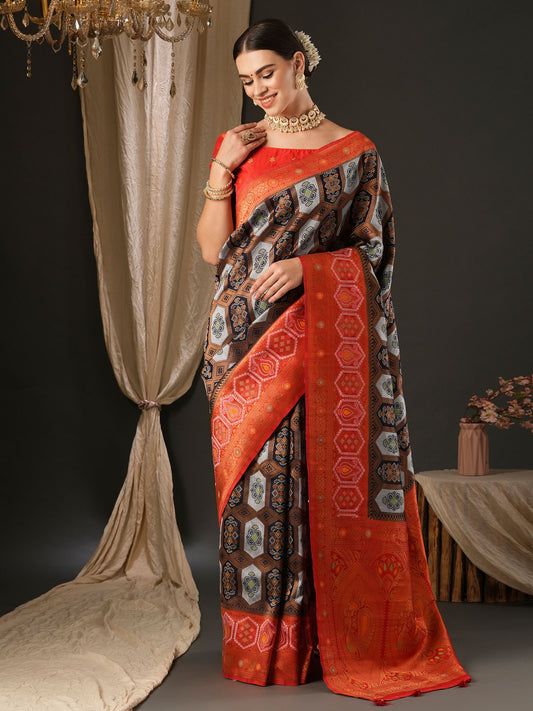 Women's Silk Blend Red Woven Design Designer Saree With Blouse Piece