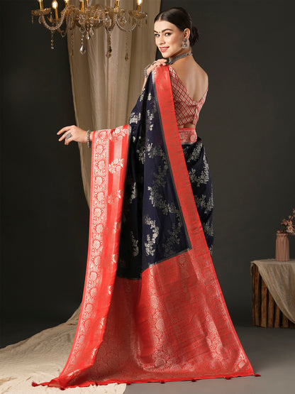 Women's Georgette Red Woven Design Designer Saree With Blouse Piece