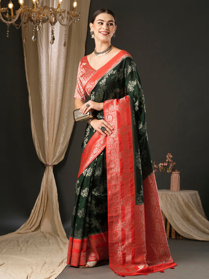 Women's Georgette Red Woven Design Designer Saree With Blouse Piece