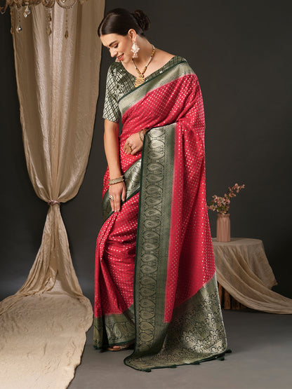 Women's Georgette Green Woven Design Designer Saree With Blouse Piece