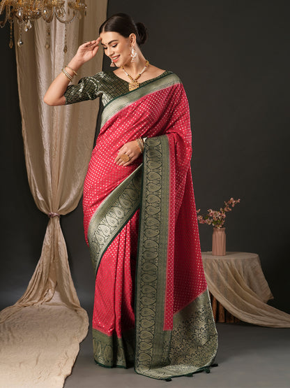 Women's Georgette Green Woven Design Designer Saree With Blouse Piece