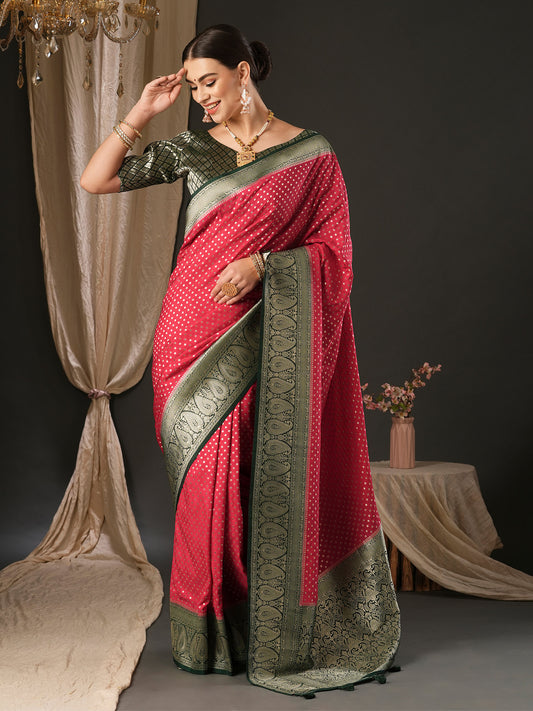 Women's Georgette Green Woven Design Designer Saree With Blouse Piece
