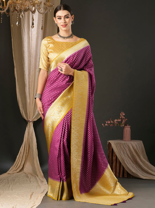 Women's Georgette Yellow Woven Design Designer Saree With Blouse Piece