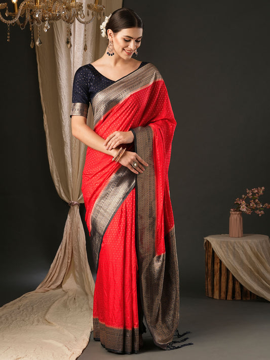 Women's Silk Blend Navy Blue Woven Design Designer Saree With Blouse Piece