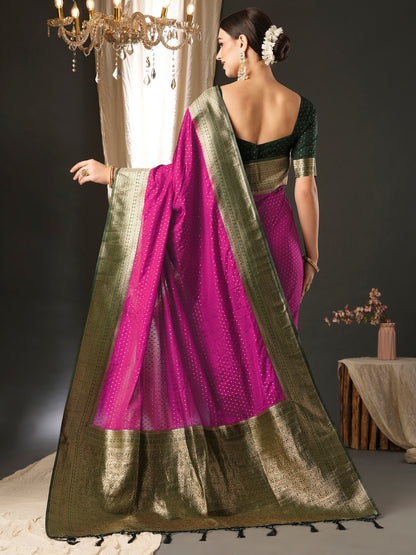 Women's Silk Blend Pink Woven Design Designer Saree With Blouse Piece