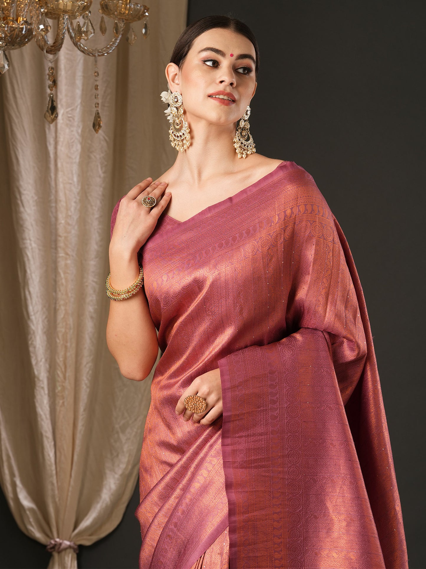 Women's Silk Blend Mauve Embellished Designer Saree With Blouse Piece