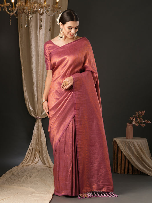 Women's Silk Blend Mauve Embellished Designer Saree With Blouse Piece