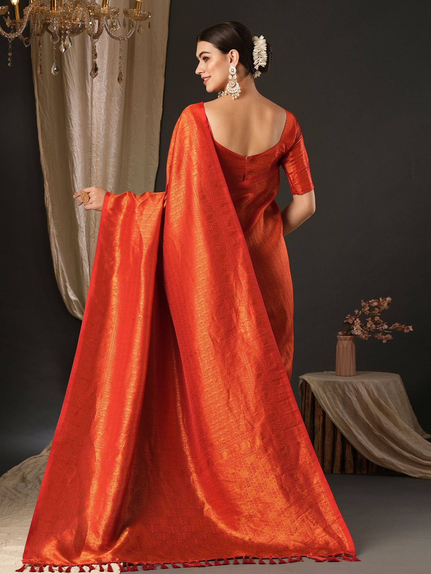 Women's Silk Blend Red Woven Design Designer Saree With Blouse Piece