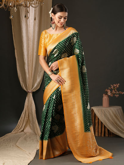 Women's Georgette Yellow Woven Design Designer Saree With Blouse Piece