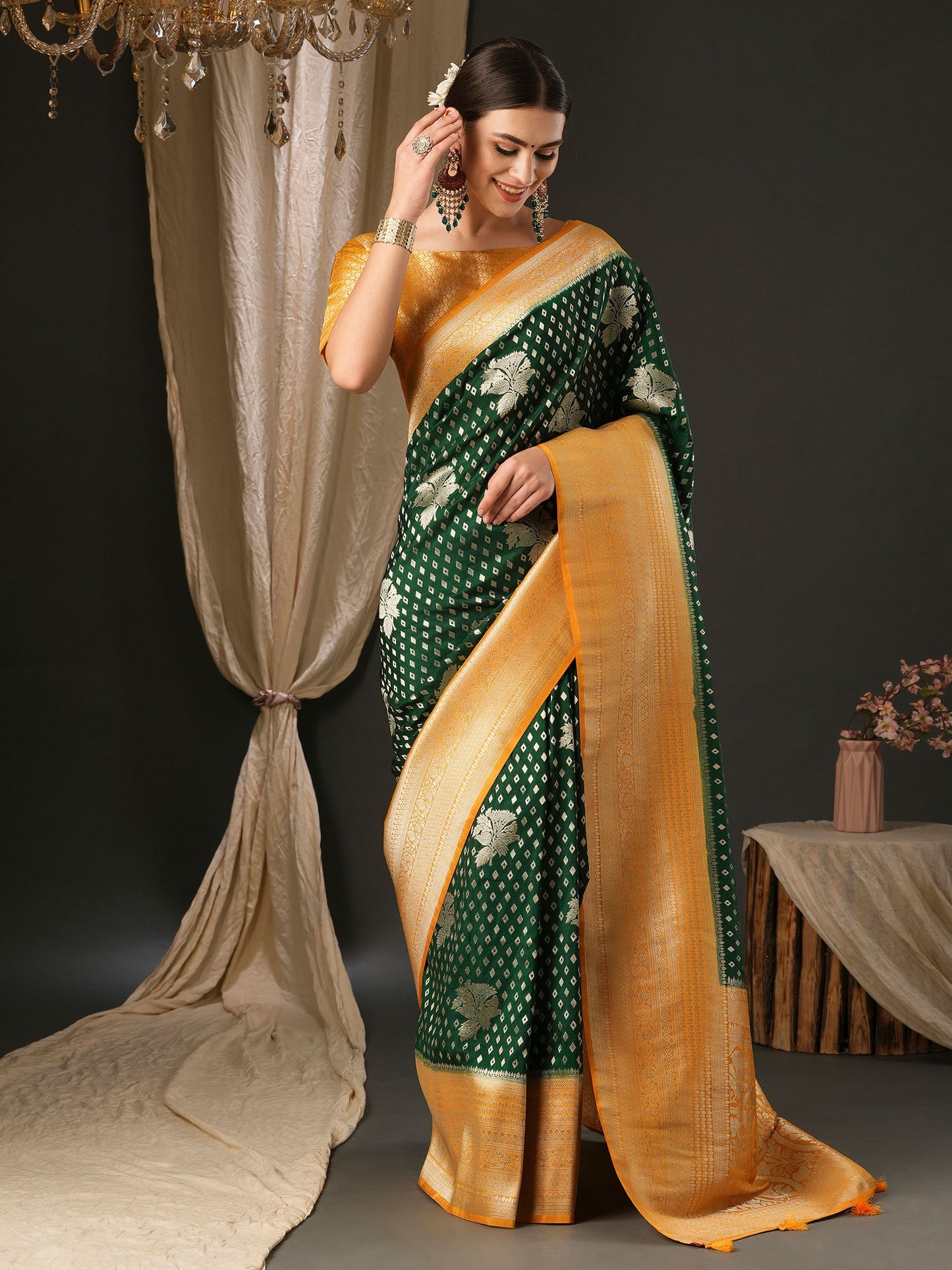 Women's Georgette Yellow Woven Design Designer Saree With Blouse Piece