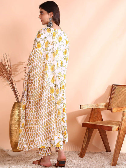 Dhiyona OD  Thread Work Pure Cotton Anarkali Kurta with Trousers & Dupatta