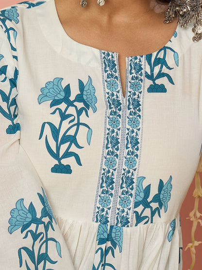 Women Floral Printed Empire Pure Cotton Kurta with Trousers