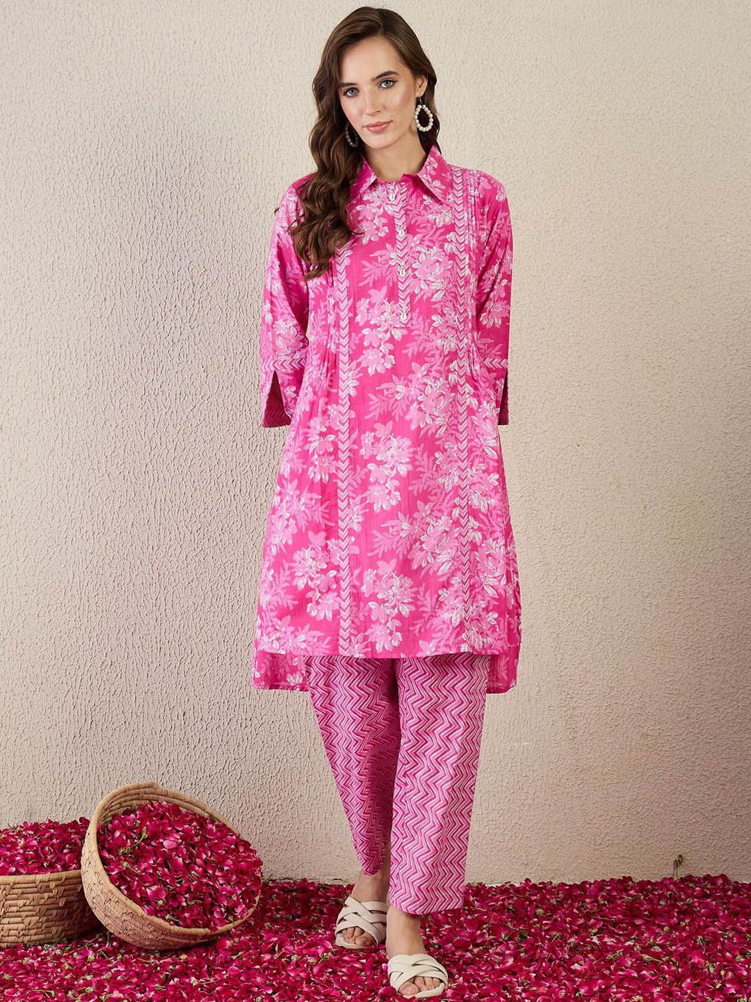 Dhiyona IE Printed Pure Cotton A-Line Tunic With Trousers Co-Ords