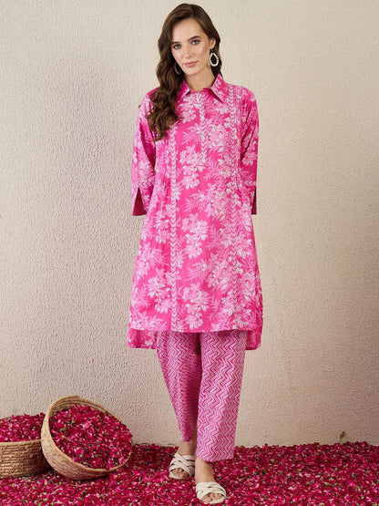 Dhiyona IE Printed Pure Cotton A-Line Tunic With Trousers Co-Ords