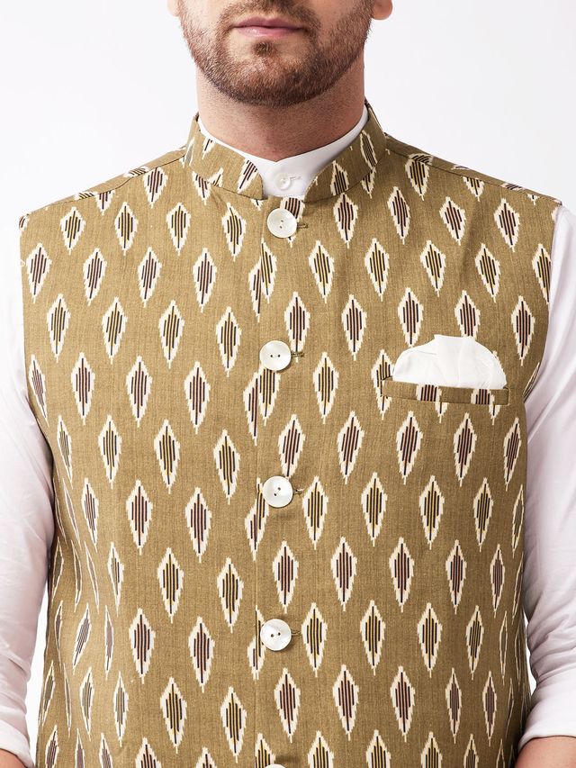 Men's Green Cotton Straight Nehru Jacket