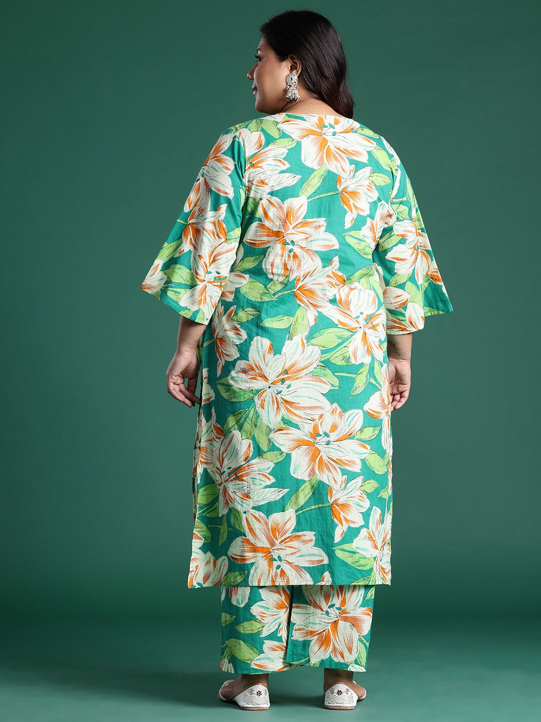 Floral Printed Round Neck Regular Pure Cotton Kurta with Trousers