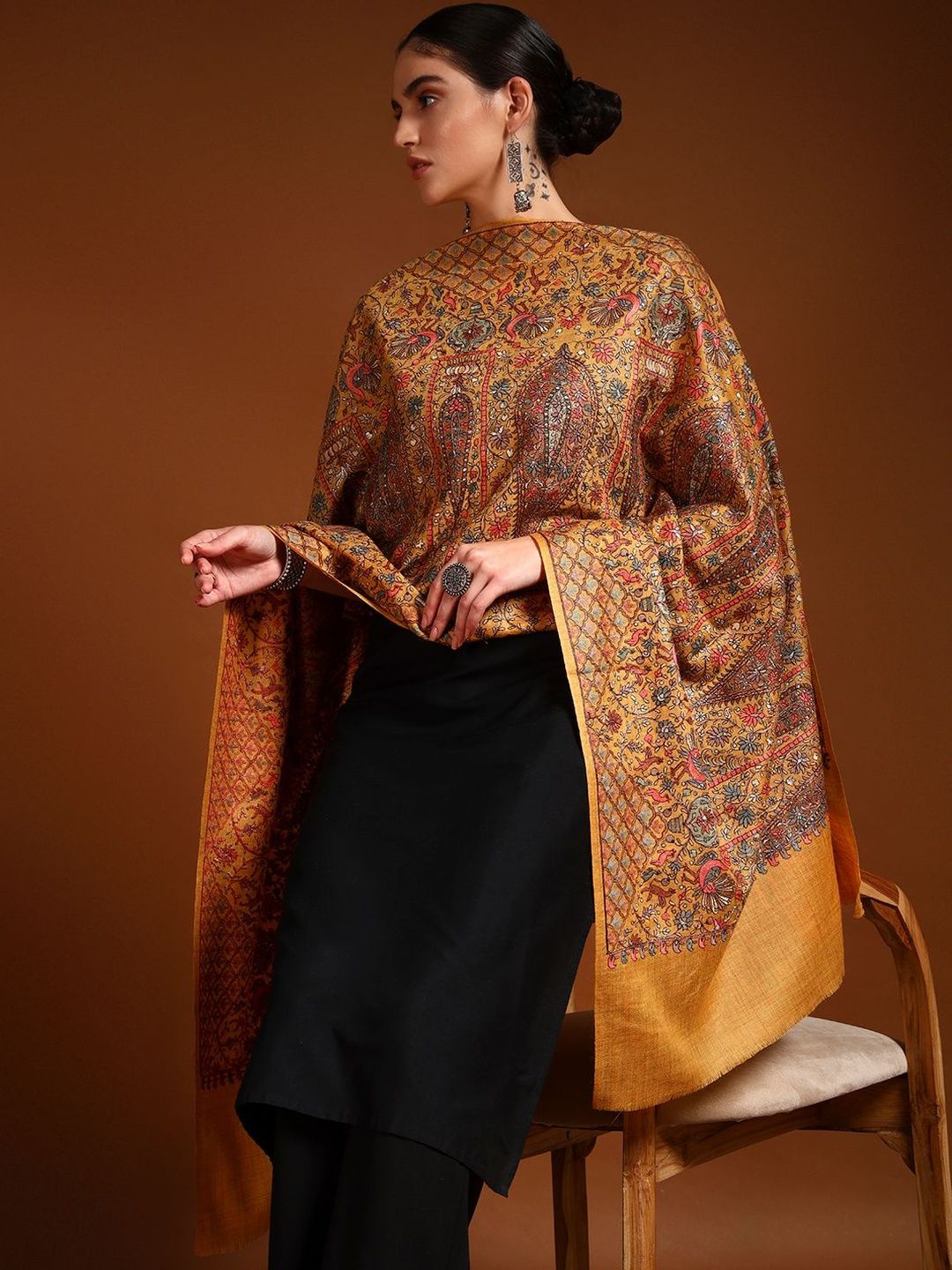 Dhiyona PA Women Ethnic Motifs Embroidered Shawl