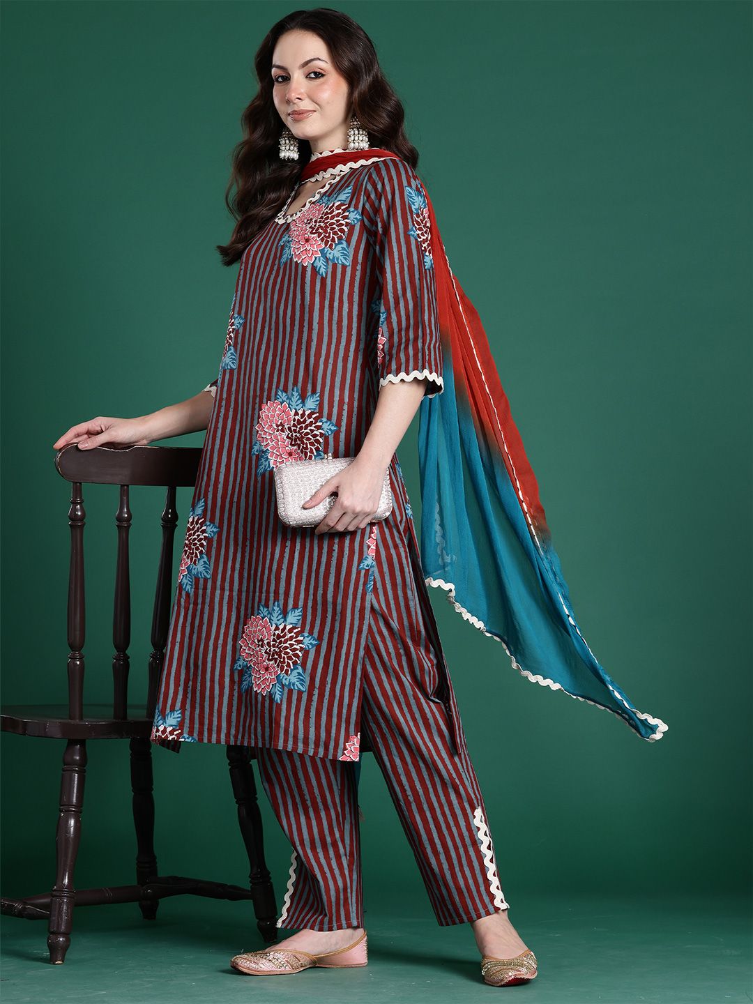 Women Printed Regular Pure Cotton Kurta with Trousers & With Dupatta