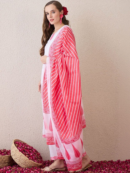 Women Ethnic Motifs Printed Regular Pure Cotton Kurta with Trousers & With Dupatta