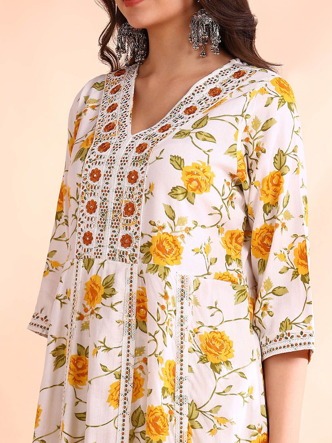 Dhiyona OD  Thread Work Pure Cotton Anarkali Kurta with Trousers & Dupatta