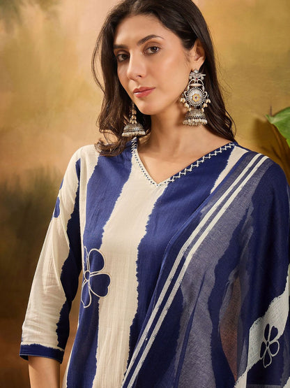 Dhiyona SN Women's Floral Printed V-Neck Pure Cotton Straight Kurta With Trousers And Dupatta