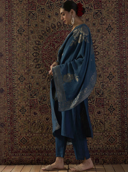 Ethnic Motifs Embroidered Thread Work Kurta With Trousers & Dupatta