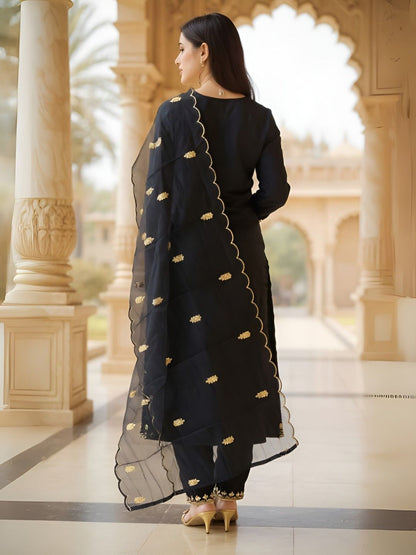 Dhiyona IE Women's Women Ethnic Motifs Embroidered Kurta with Trousers & Dupatta