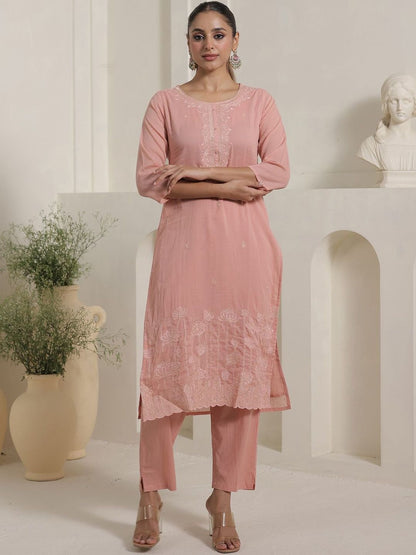 Women Ethnic Motifs Embroidered Cotton Kurta with Trousers & Dupatta