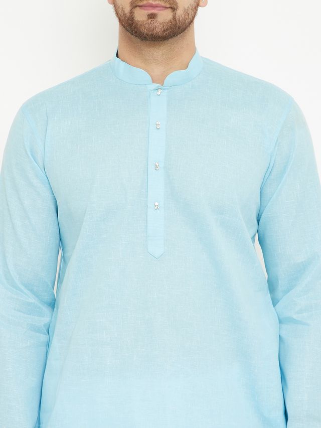 Men's Aqua Cotton Blend Straight Kurta Pyjama Set