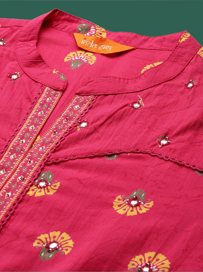 Dhiyona IE Printed Pure Cotton Straight Tunic & Trousers Co-Ord Set