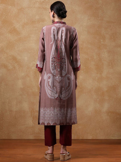 Dhiyona VA Women'sPaisley Printed Mandarin Collar Straight Kurta With Trousers