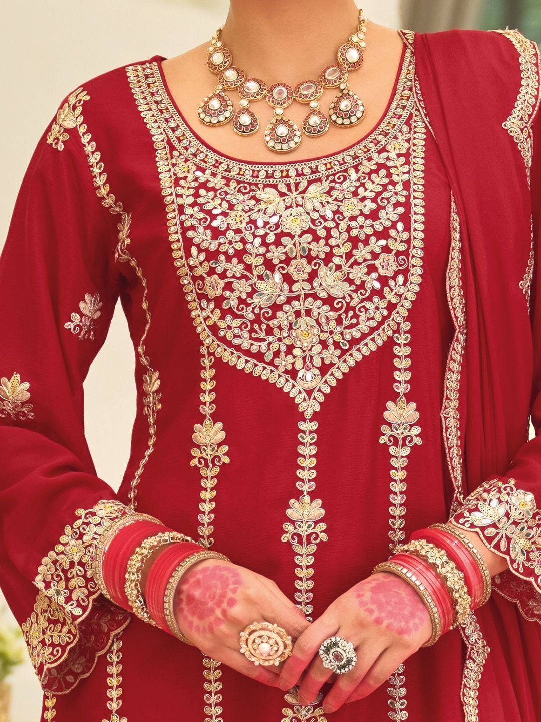 Ethnic Motifs Embroidered Straight Kurta With Palazzos & Dupatta