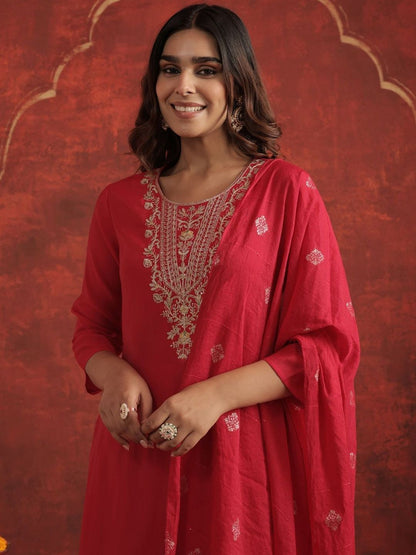 Women Ethnic Motifs Embroidered Regular Thread Work Kurta with Trousers & Dupatta