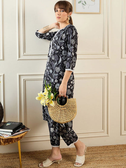 Dhiyona IE Floral Printed Pure Cotton Top With Trousers