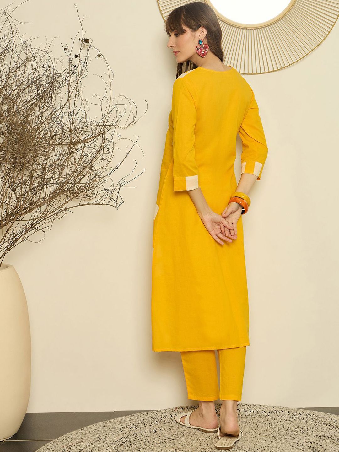 Geometric Printed V-Neck A-Line Pure Cotton Kurta with Trousers