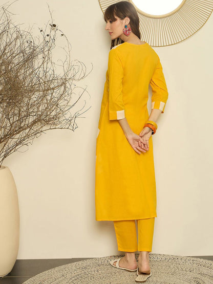 Geometric Printed V-Neck A-Line Pure Cotton Kurta with Trousers