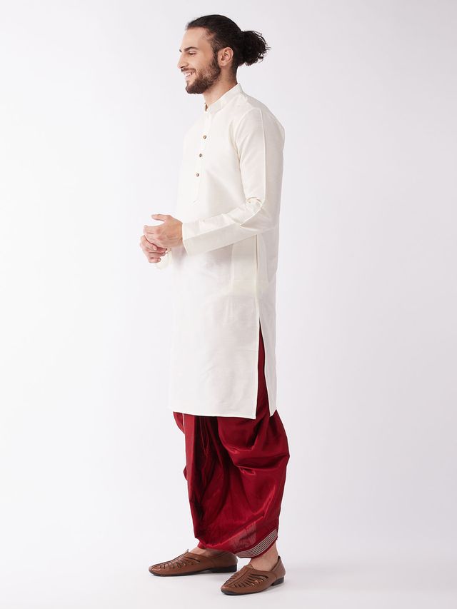 Men's Cream Silk Blend Straight Kurta and Dhoti Set