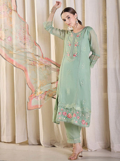 Women Floral Embroidered Kurta with Trousers & Dupatta