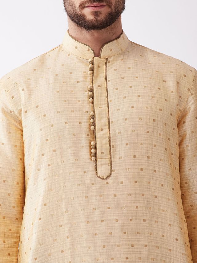Men's Beige Silk Blend Straight Kurta and Dhoti Set