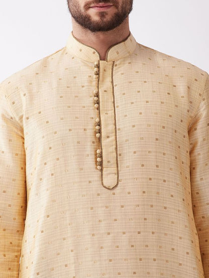 Men's Beige Silk Blend Straight Kurta and Dhoti Set