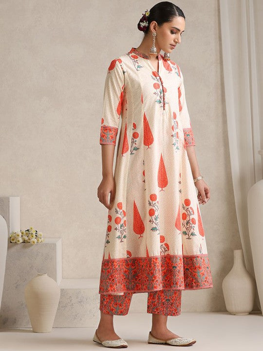 Women's Floral Printed Regular Pure Cotton Kurta with Palazzos & With Dupatta