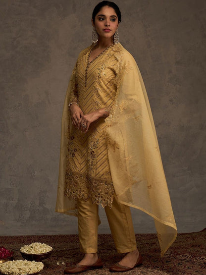 Women Ethnic Motifs Embroidered Cotton Kurta with Trousers & Dupatta