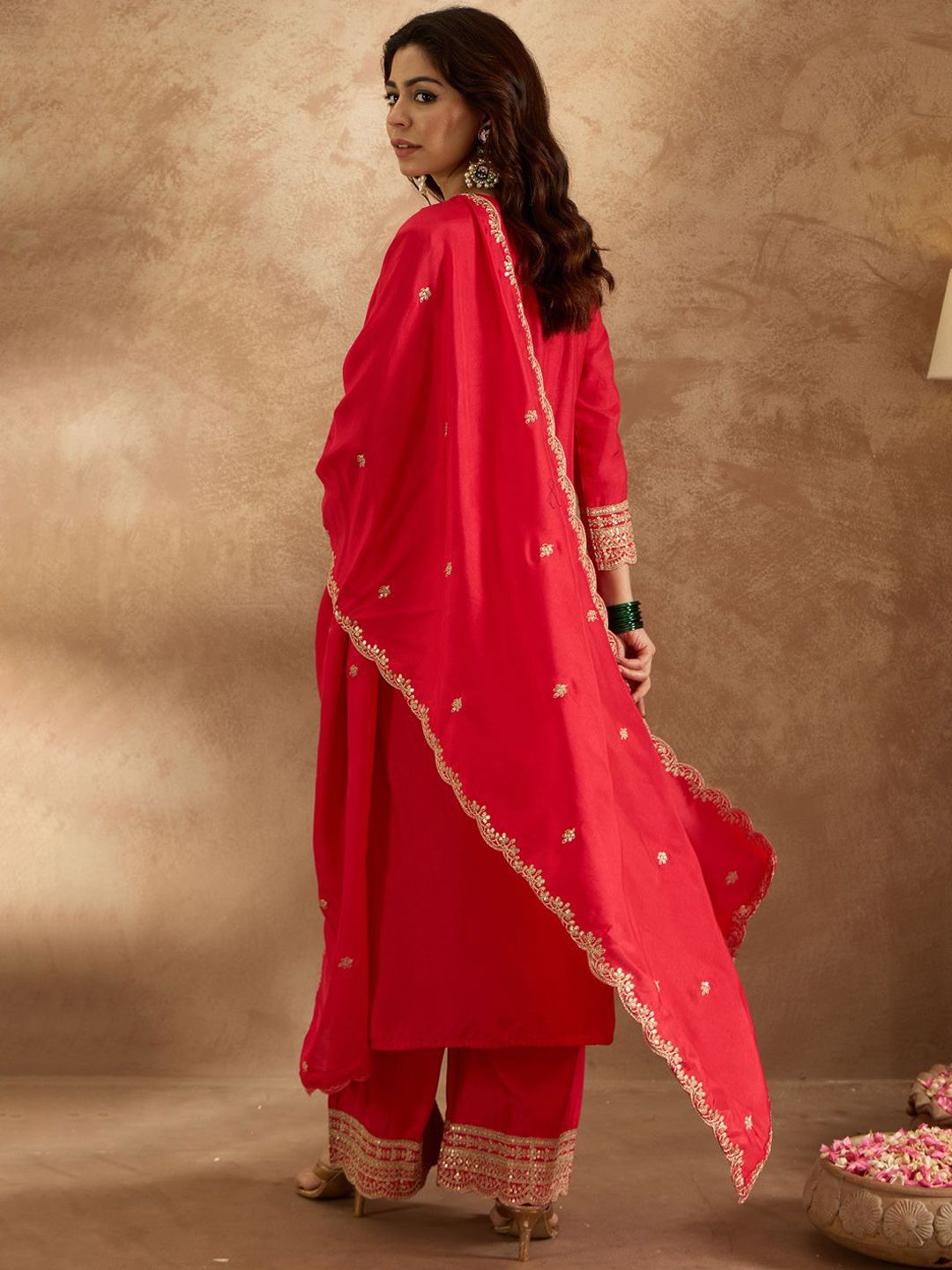 Women Ethnic Motifs Embroidered Regular Kurta with Trousers & Dupatta