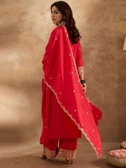 Women Ethnic Motifs Embroidered Regular Kurta with Trousers & Dupatta