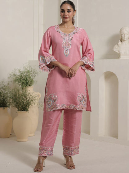 Women Floral Embroidered Regular Thread Work Kurta with Palazzos