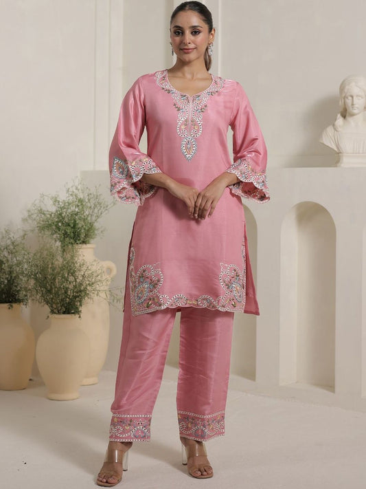 Women Floral Embroidered Regular Thread Work Kurta with Palazzos